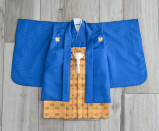 1歳着物8（青×ゴールド袴）