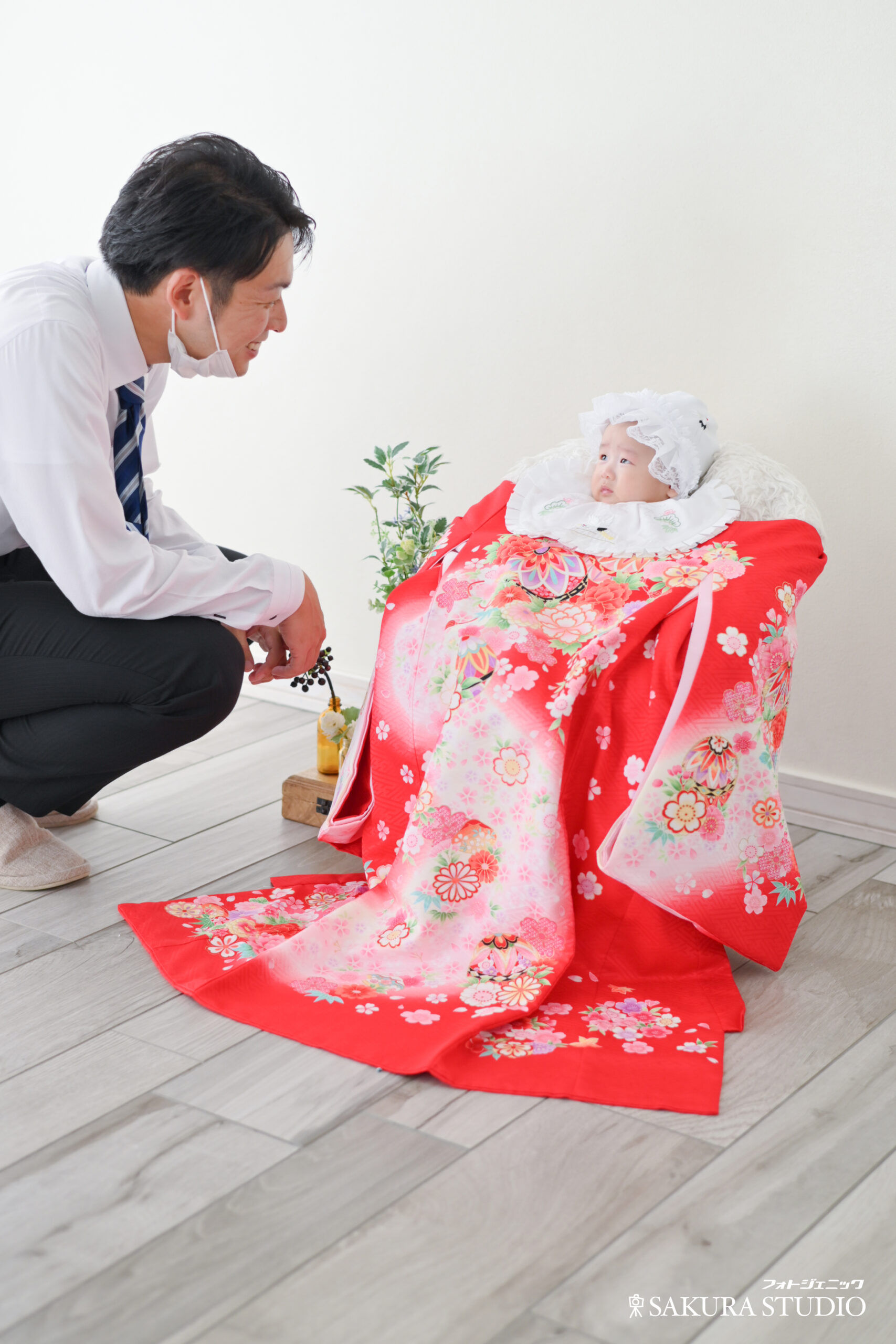 お宮参り　赤ちゃん　女の子　産着　栃木　写真スタジオ　フォトジェニックサクラスタジオ