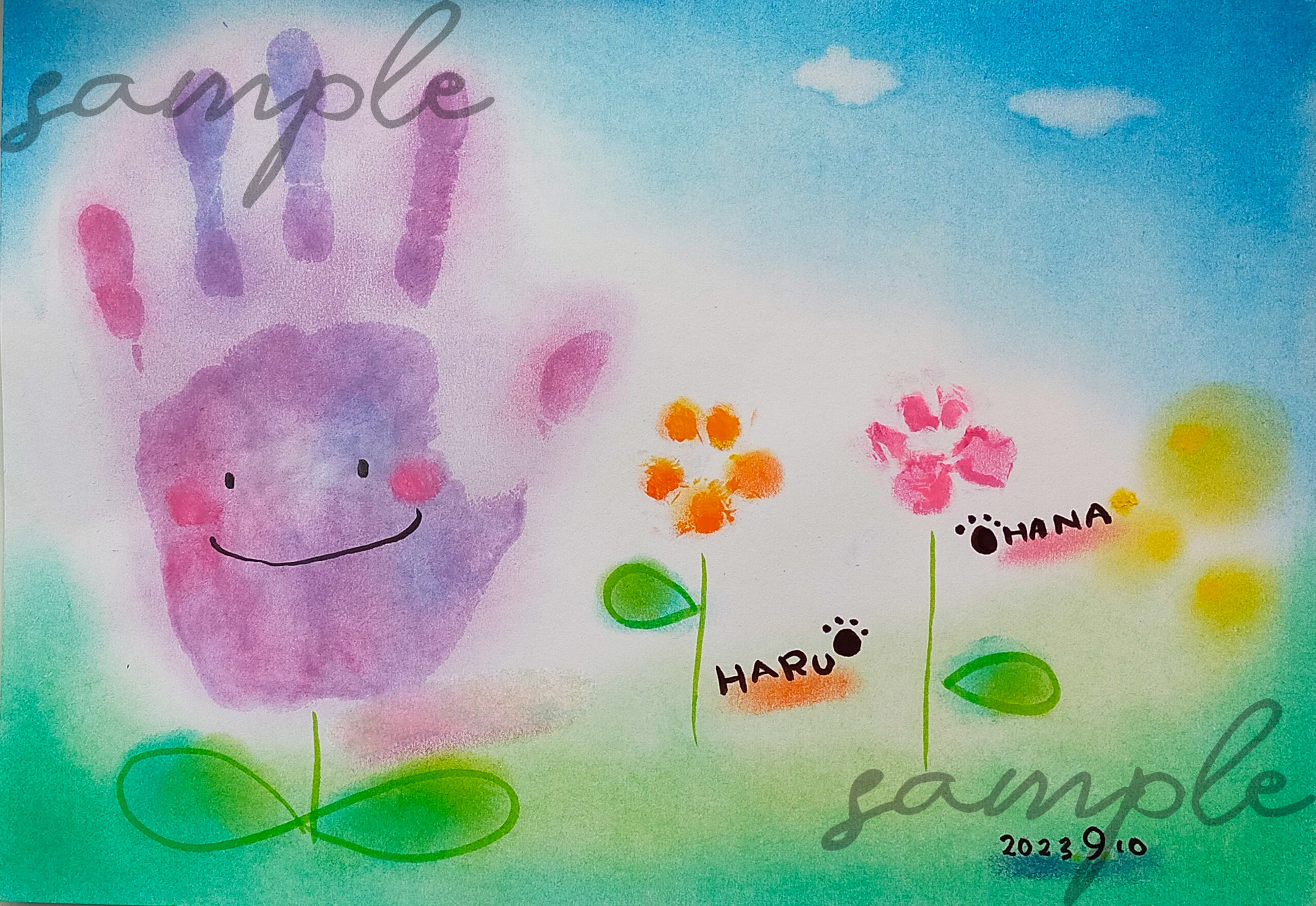 手形アート 紫色のお花風